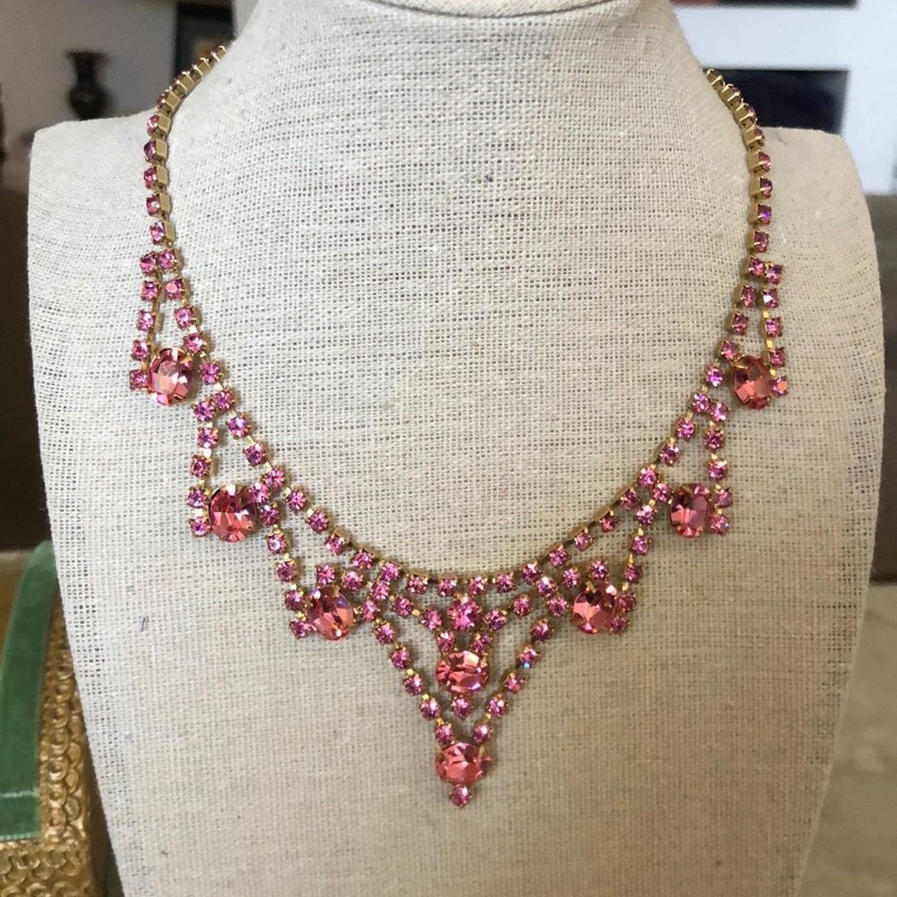 Vintage Pink Rhinestone Tiara Style Choker Necklace